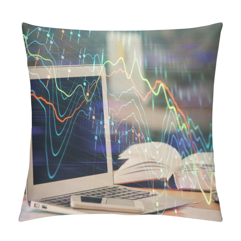 Personality  Forex Graph Hologram On Table With Computer Background. Double Exposure. Concept Of Financial Markets. Pillow Covers