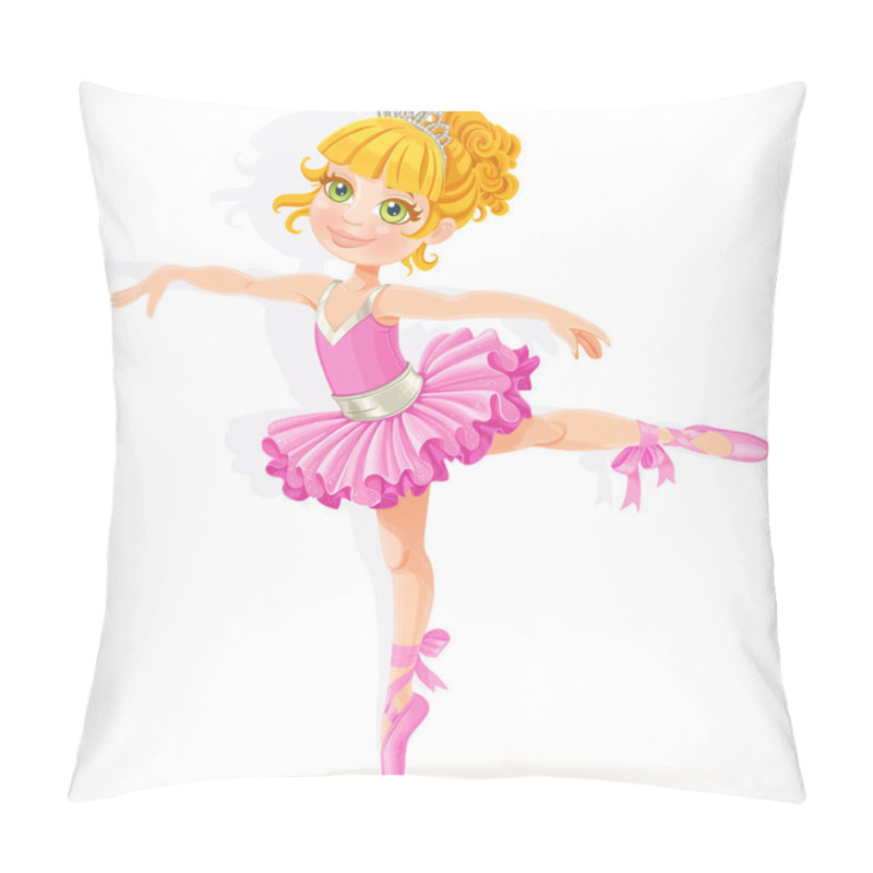 Personality  Beautiful Little Blond Ballerina Girl In Pink Dress Isolated On  Pillow Covers