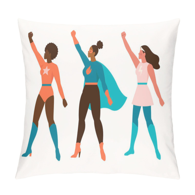 Personality  Superheroes Women Characters. Wonder Female Hero Character In Superhero Costume With Waving Cloak Disguise Fitness Female Muscular Pose Game Figure. Super Girls Cartoon Vector Isolated Icon Set. Pillow Covers