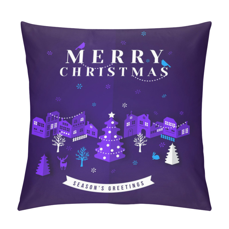 Personality  Merry Christmas Paper Cut Vector Illustration. Greeting Card With Christmas Tree And Paper Cut City. Pillow Covers