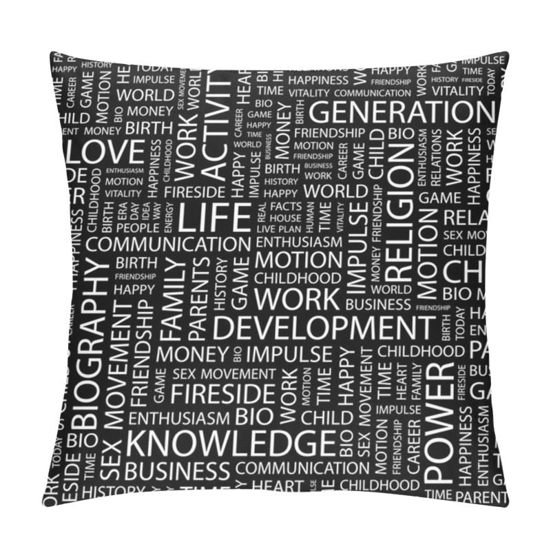 Personality  LIFE. Word Collage On Black Background. Pillow Covers