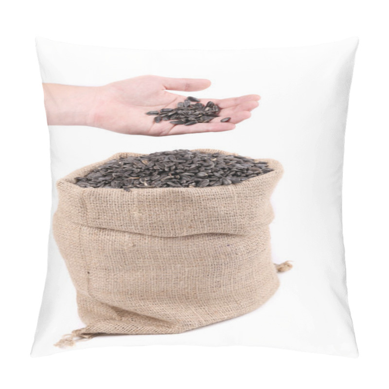 Personality  Sunflower Seeds In Sack And Hand. Pillow Covers