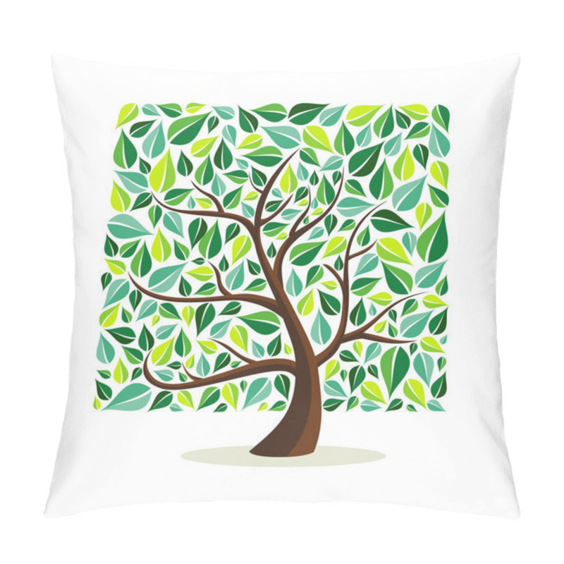 Personality  Tree Made Of Green Leaves With Branches In Square Shape. Nature Concept, Environment Help Or Earth Care. EPS10 Vector Pillow Covers