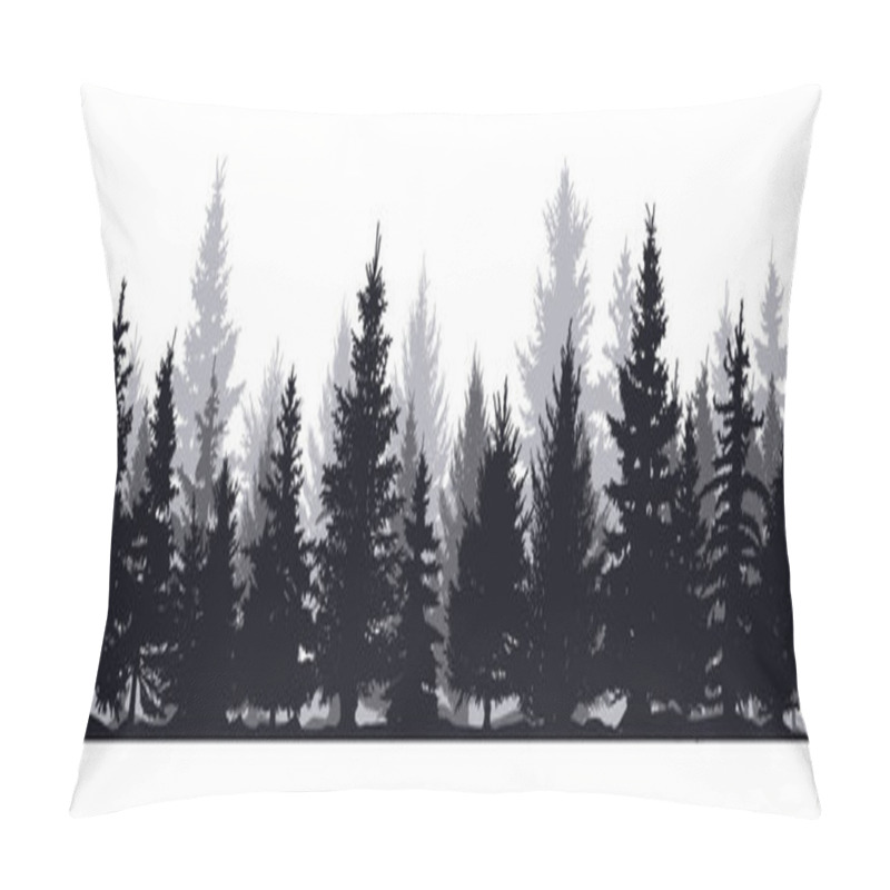 Personality  Pine Trees Silhouettes. Evergreen Coniferous Forest Silhouette, Nature Spruce Tree Park View Vector Illustration. Coniferous Woods Silhouette Pillow Covers