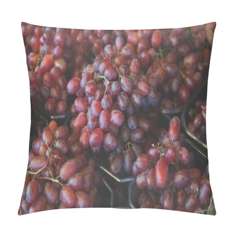 Personality  Grape For Sale On Farmers Market. Agriculture Background. Close-up. Top View Pillow Covers