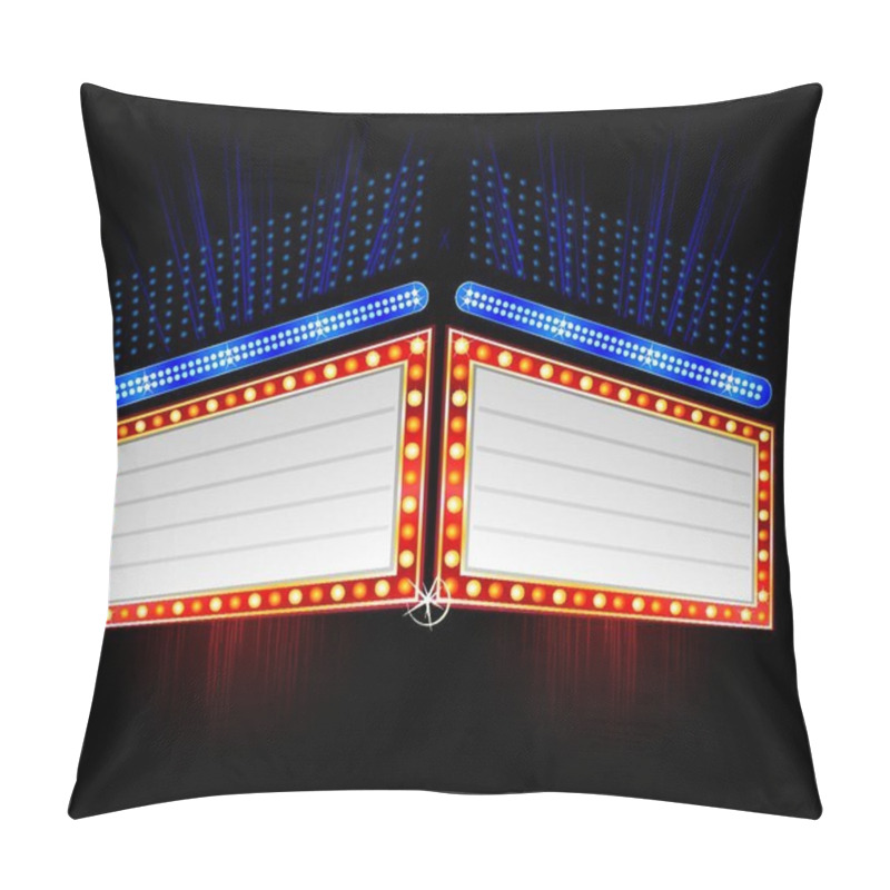 Personality  Entertainment Billboard Sign Illuminated With Shining Neon Lights At Black Background Pillow Covers