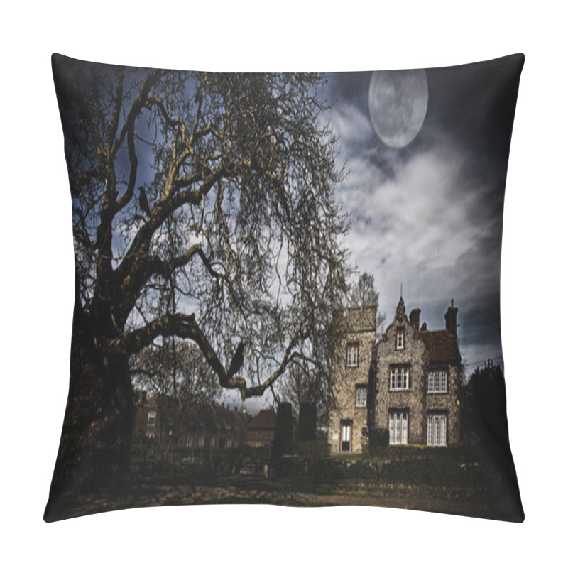 Personality  Old Hunted Building At Midnight Pillow Covers