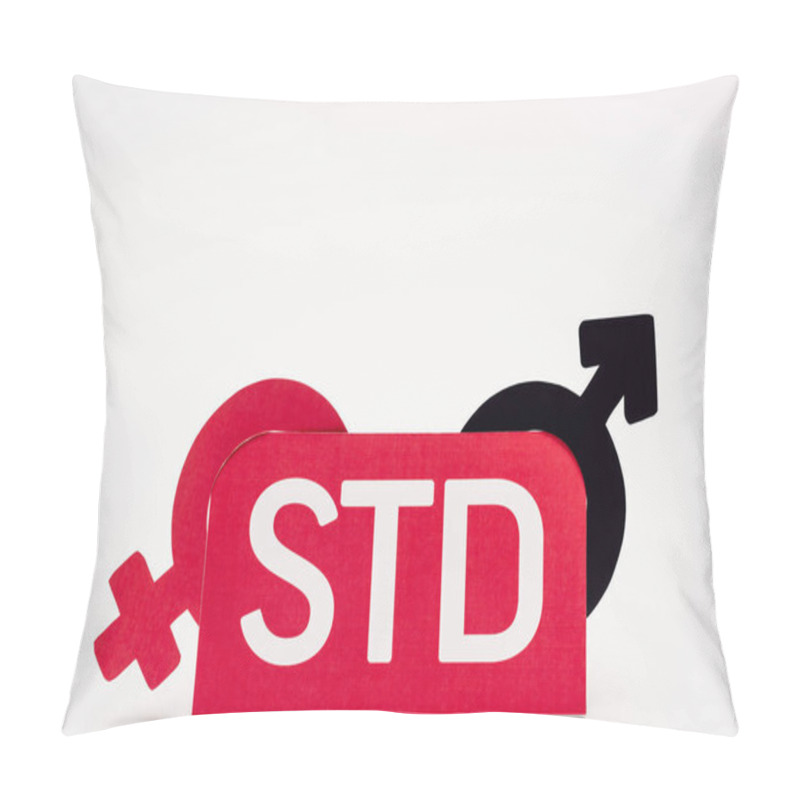 Personality  Gender Symbols Near Paper With Std Lettering On White Pillow Covers