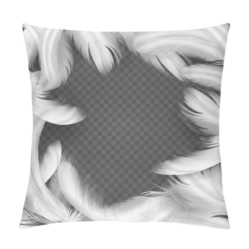 Personality  A Decorative Frame Made Of White Feathers On A Transparent Background. Pillow Covers