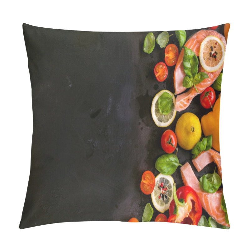 Personality  Raw Salmon Steaks And Fresh Ingredients For Cooking. Frame Pillow Covers