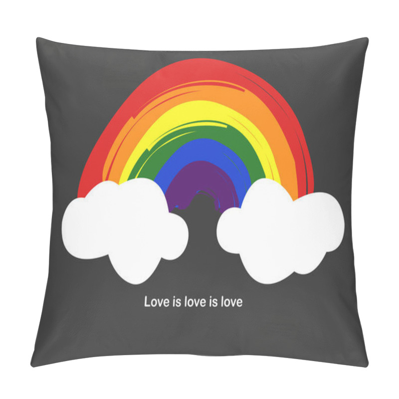 Personality  Illustration Of Rainbow And Clouds Near Love Is Love Is Love Lettering On Black, Lgbt Concept  Pillow Covers