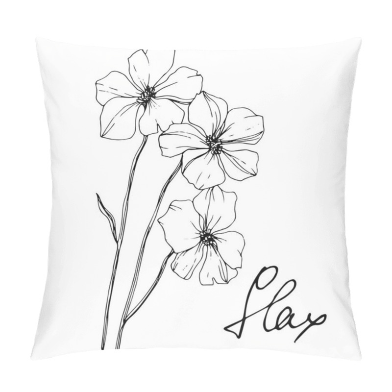 Personality  Vector Flax Floral Botanical Flower. Wild Spring Leaf Wildflower Isolated. Black And White Engraved Ink Art. Isolated Flax Illustration Element On White Background. Pillow Covers