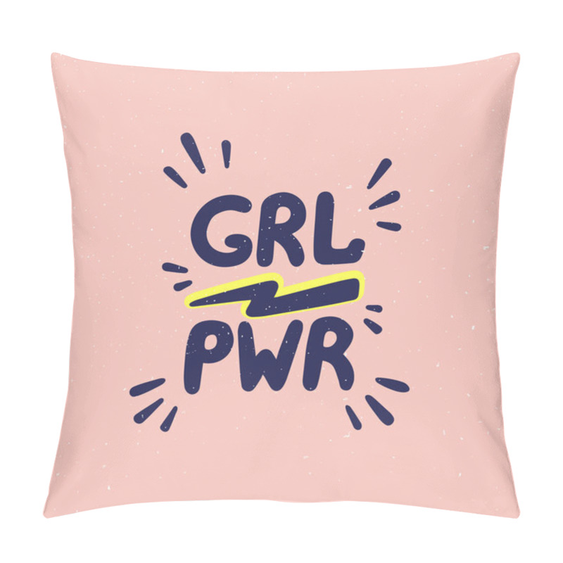 Personality  Girl Power Movement. Doodle Style Girl Portraits And Feminist Slogan Grl Pwr On White Background. Feminist Movement, Protest Action, Girl Power. Vector Illustration. Pillow Covers