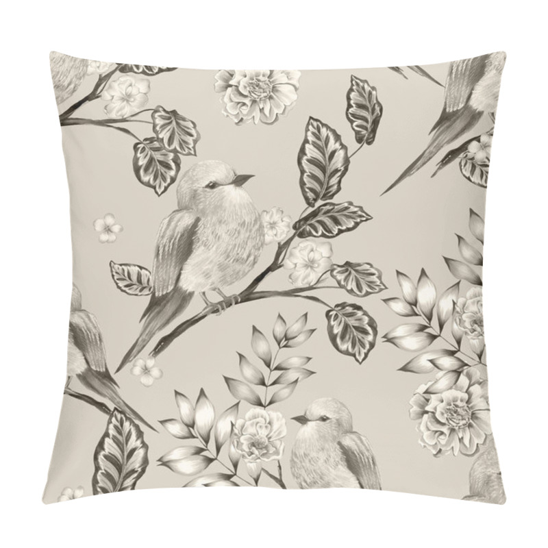 Personality  Bird With Flowers, Isolated. Pillow Covers