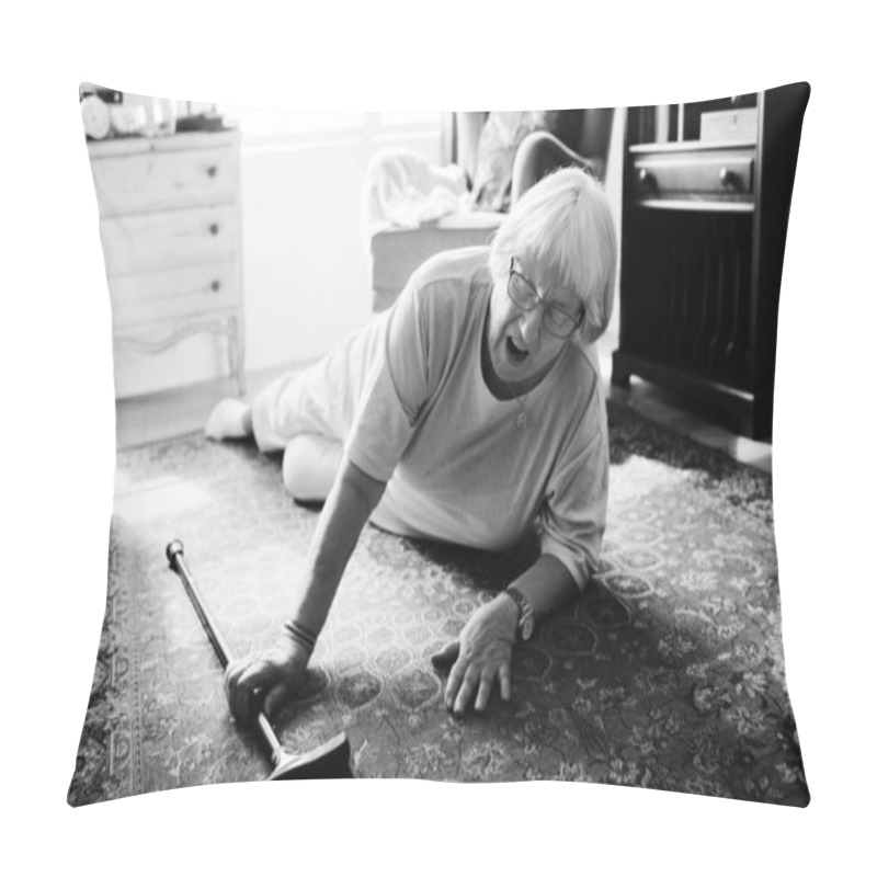 Personality  Elderly Woman Felling On The Floor, Black And White Pillow Covers