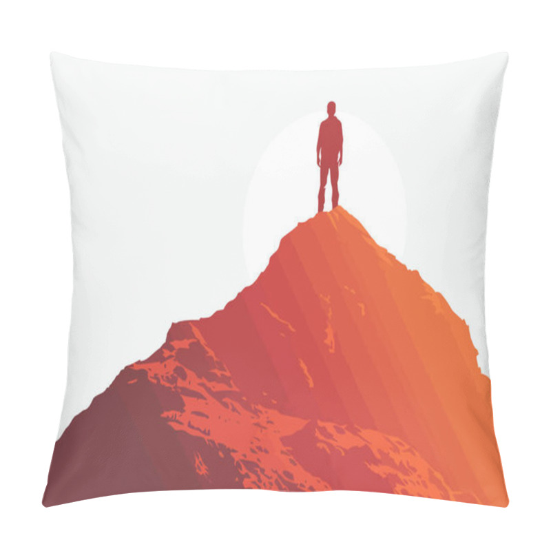 Personality  Silhouetted Man On Mountaintop At Sunset Isolated Vector Style Pillow Covers