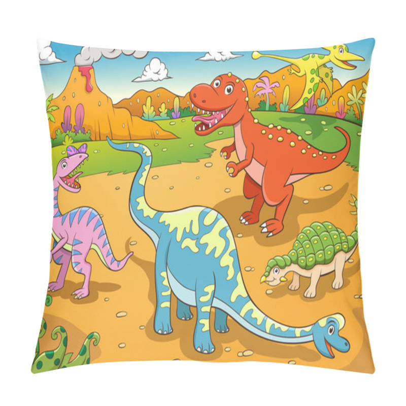 Personality  Illustration Of Cute Dinosaurs Cartoon Pillow Covers