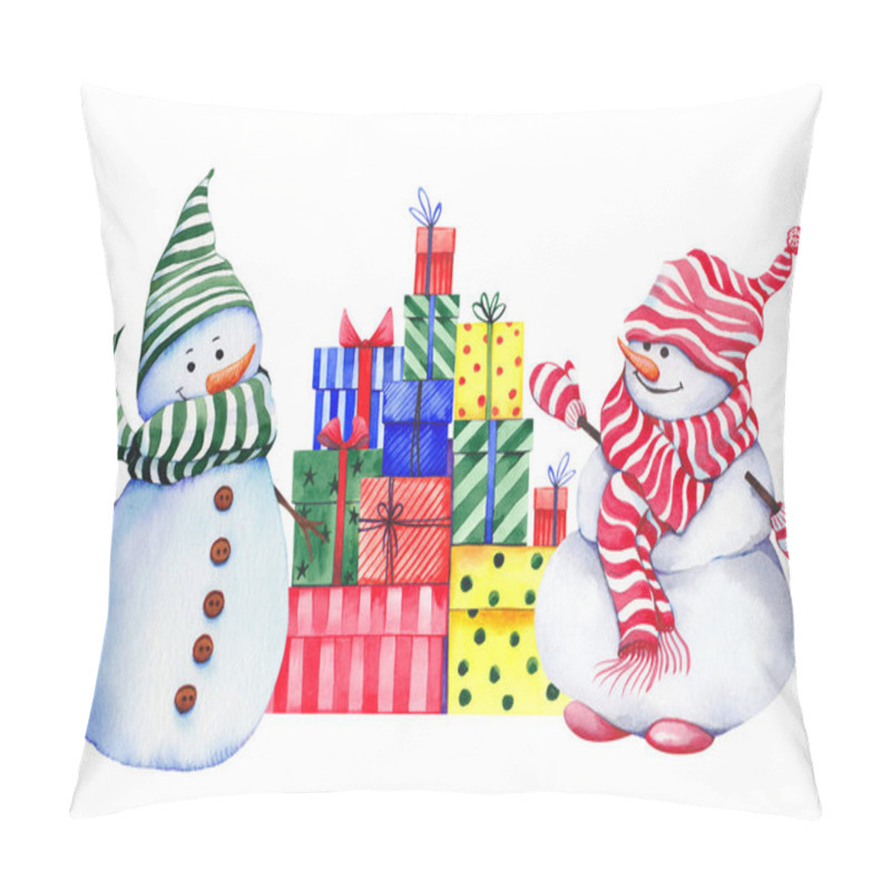 Personality  Funny Snowmen With A Pile Of Christmas Gift Boxes. Pillow Covers