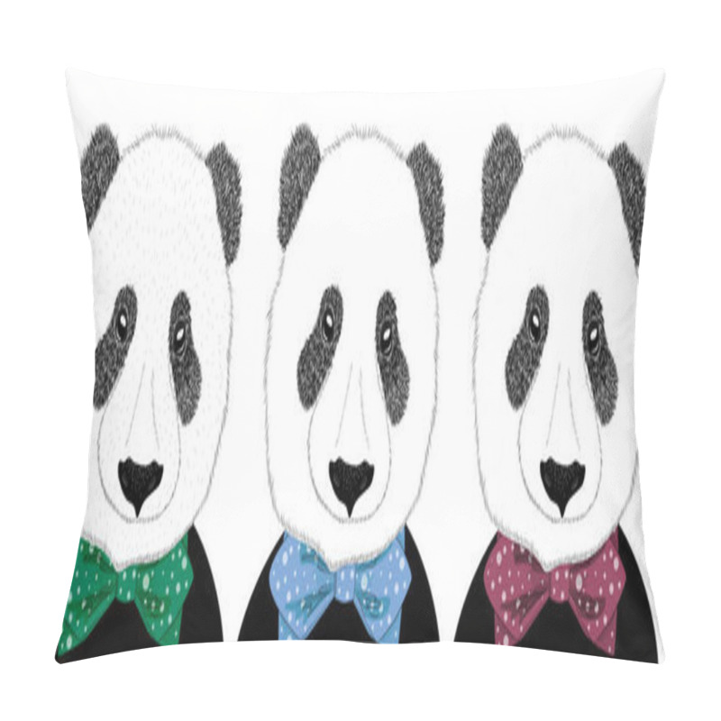 Personality  Hand Drawn Illustration Of A Panda Head With A Tie. Isolated Cut Pillow Covers