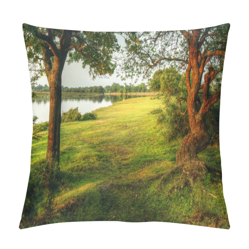 Personality  Magical Fantasy Style Forest Scene With Lake During Sunset Pillow Covers