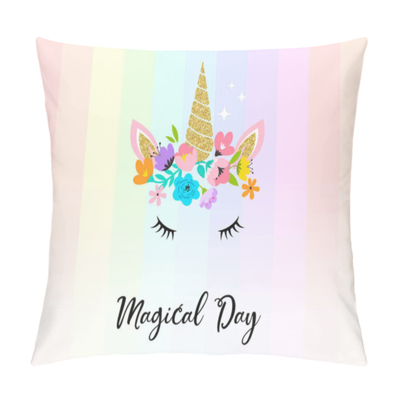 Personality  Unicorn Head With Flowers - Card And Shirt Design Pillow Covers