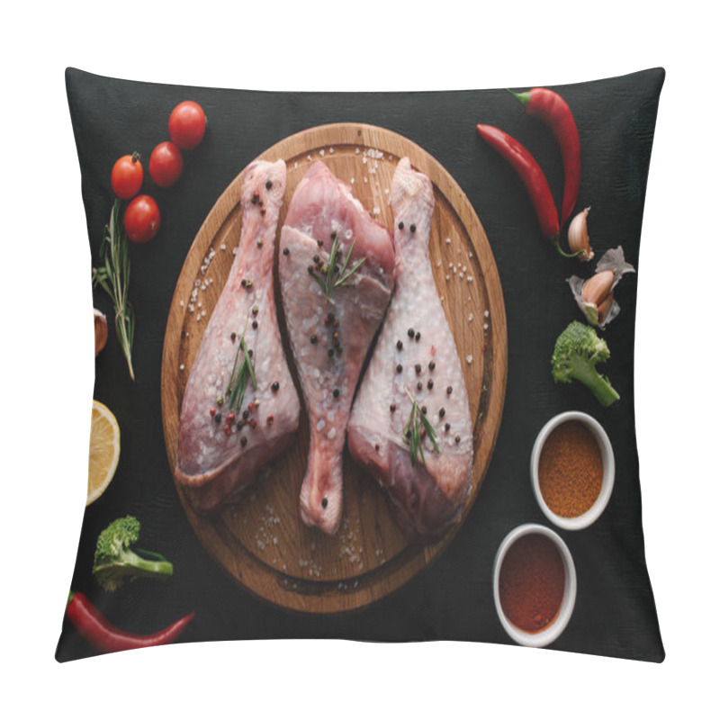 Personality  Flat Lay With Turkey Legs On Wooden Cutting Board With Vegetables And Spices Pillow Covers