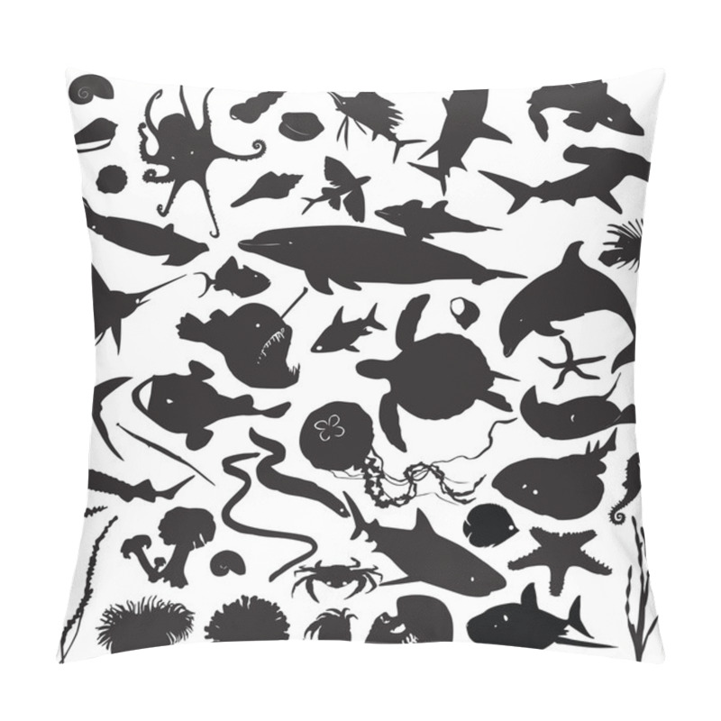 Personality  Set Of Silhouettes Of Marine Inhabitants Pillow Covers