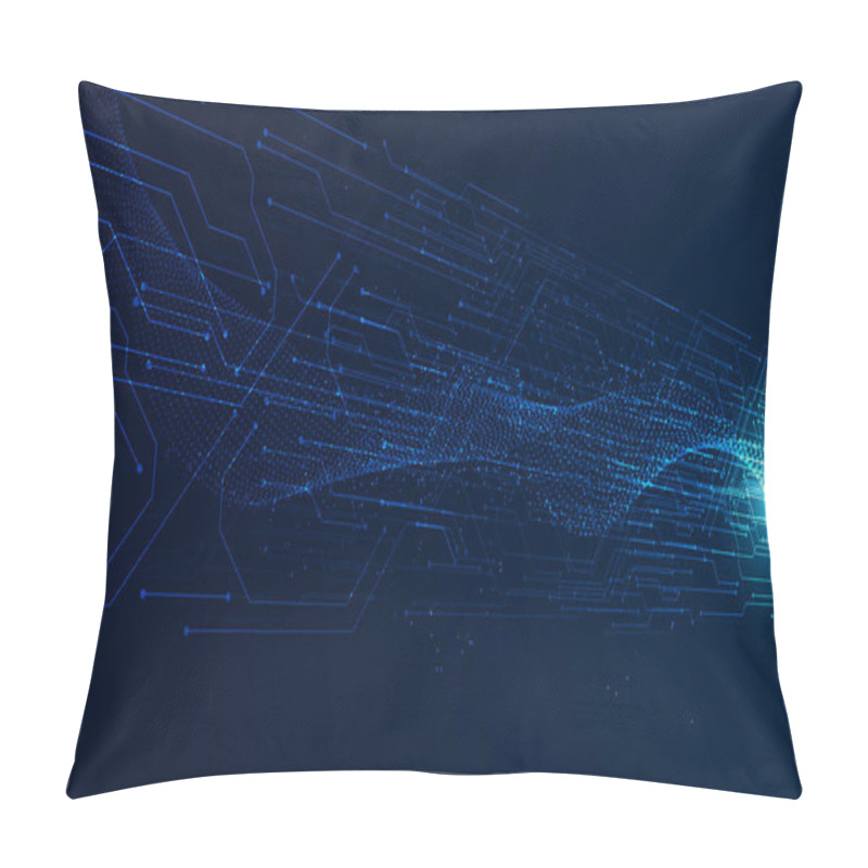 Personality  Abstract Speed Digital Circuit Board And Wave Particle Futuristic Future High Speed Motion On The Blue Background Pillow Covers