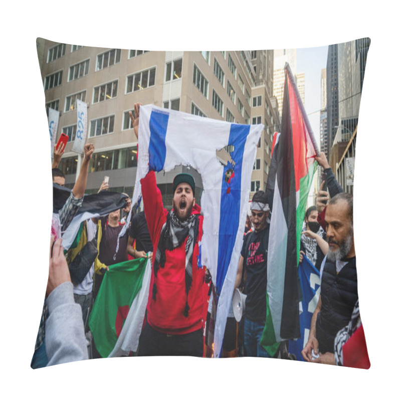 Personality  NEW YORK, UNITED STATES - May 15, 2021: Pro-Palestine, Anti-Israel Protesters Hold A Rally In New York City During Fighting Between Israel And Hamas In The Gaza Strip Pillow Covers