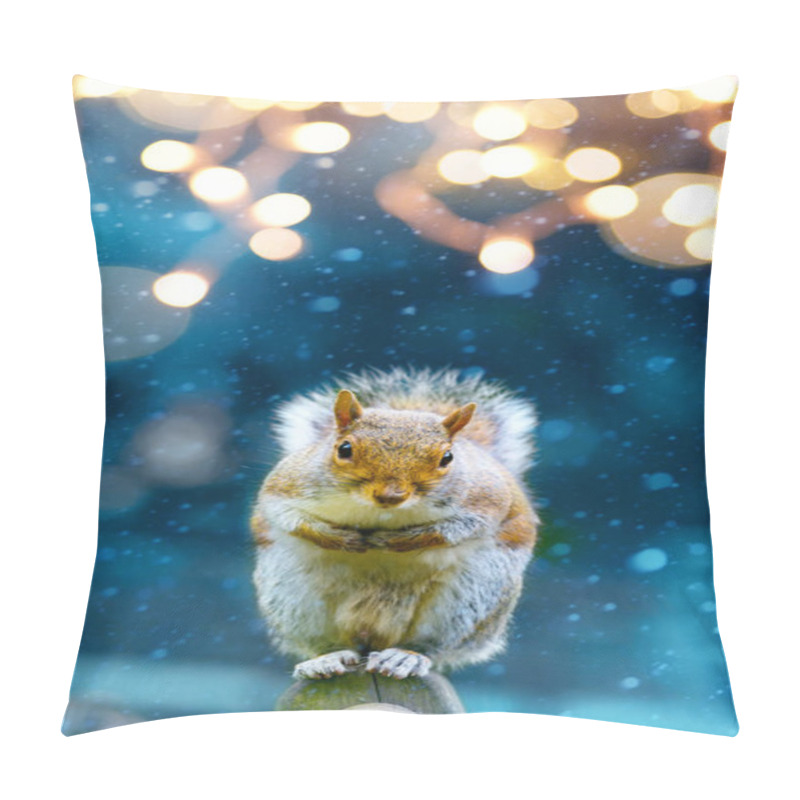 Personality  Christmas Banner Background; Cute Squirrel In Winter Garden Pillow Covers