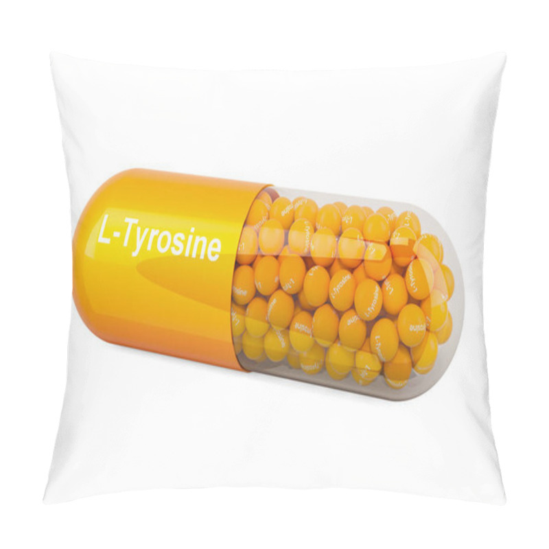 Personality  Capsule With L-Tyrosine, Dietary Supplement. 3D Rendering Isolated On White Background Pillow Covers