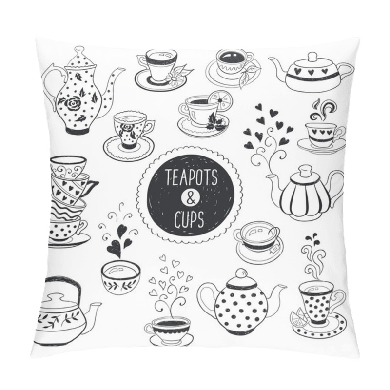 Personality  Doodle Teapots And Cups Pillow Covers