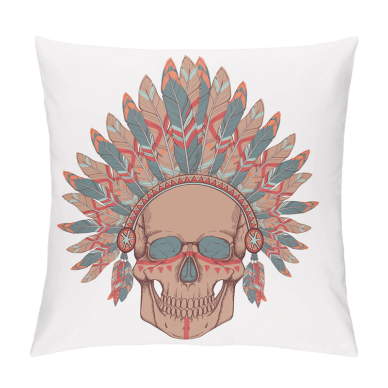 Personality  Vector Illustration Of Human Skull In Native American Indian Chi Pillow Covers