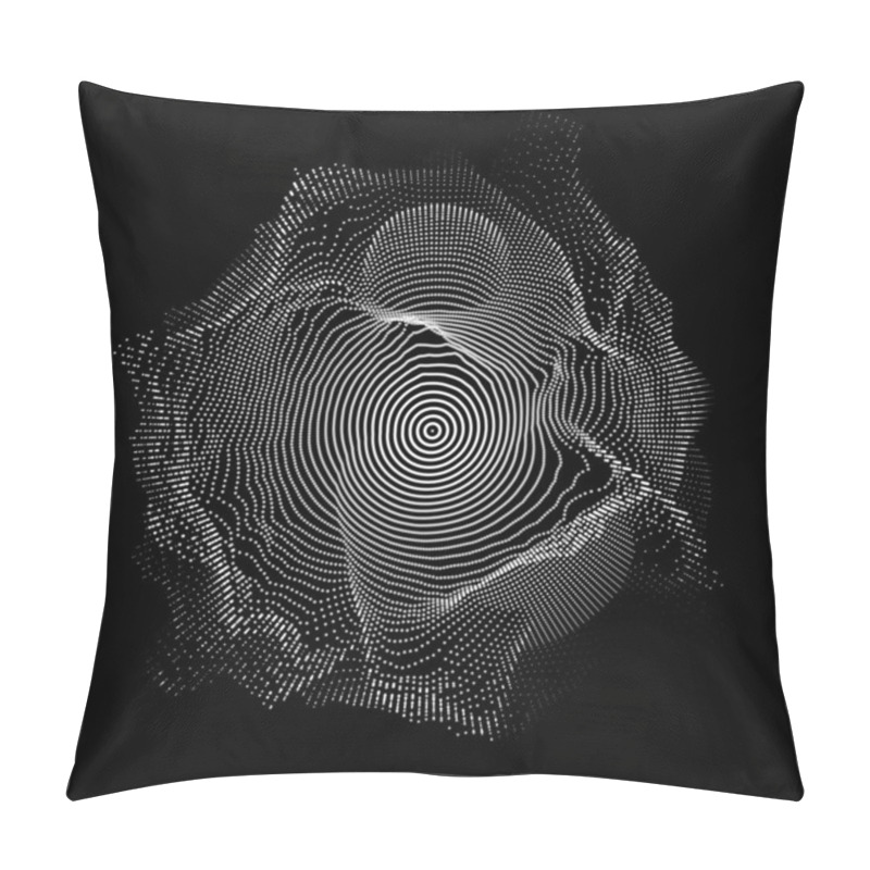 Personality  Abstract Vector White Mesh On Dark Background. Futuristic Style Card. Elegant Background For Business Presentations. Grayscale Corrupted Point Sphere. Chaos Aesthetics. Pillow Covers