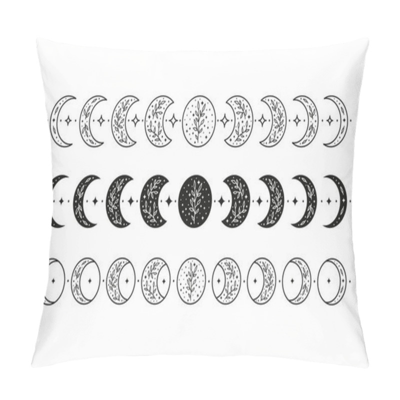 Personality  Set Of Hand Drawn Black And Outline Celestial Floral Moon Phases Isolated On White Background. Moon Child Illustration. Boho Chic Silhouette. Pillow Covers