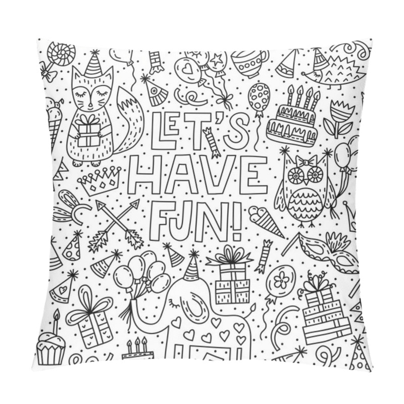 Personality  Let's Have Fun. Lettering With Party Animals Pillow Covers