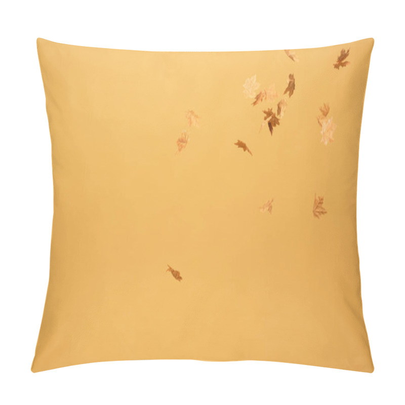 Personality  Golden Maple Leaves Falling Down Isolated On Yellow Pillow Covers