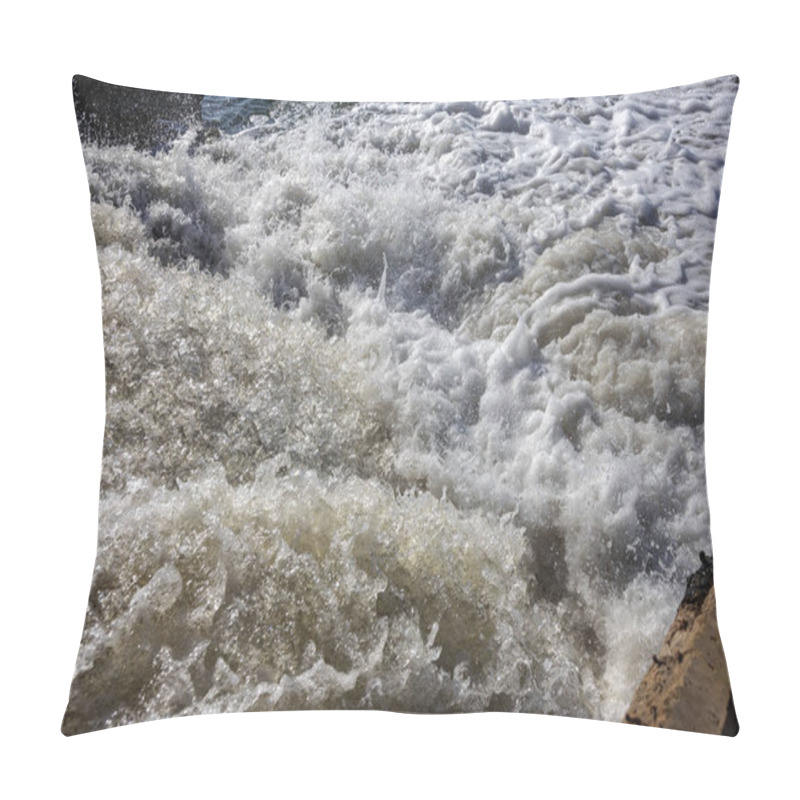 Personality  Dirty Waste Water From The Municipal Sewer Openly Merge Into The Marine Estuary. Wastewater Treatment Plants. The Environmental Problem Of Environmental Pollution. Pillow Covers