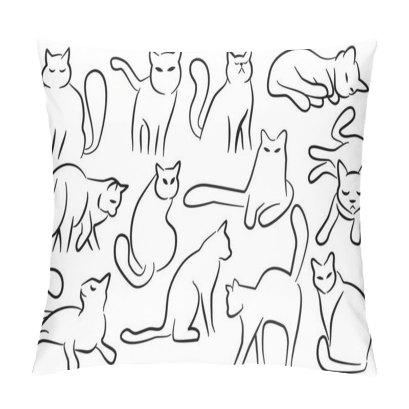 Personality  A Collection Of Simplistic Flat, Minimal Line Art Cats In Various Poses. Pillow Covers