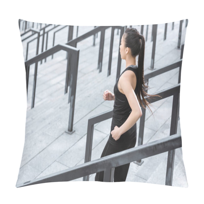 Personality  Sportswoman Training On Stadium Stairs  Pillow Covers