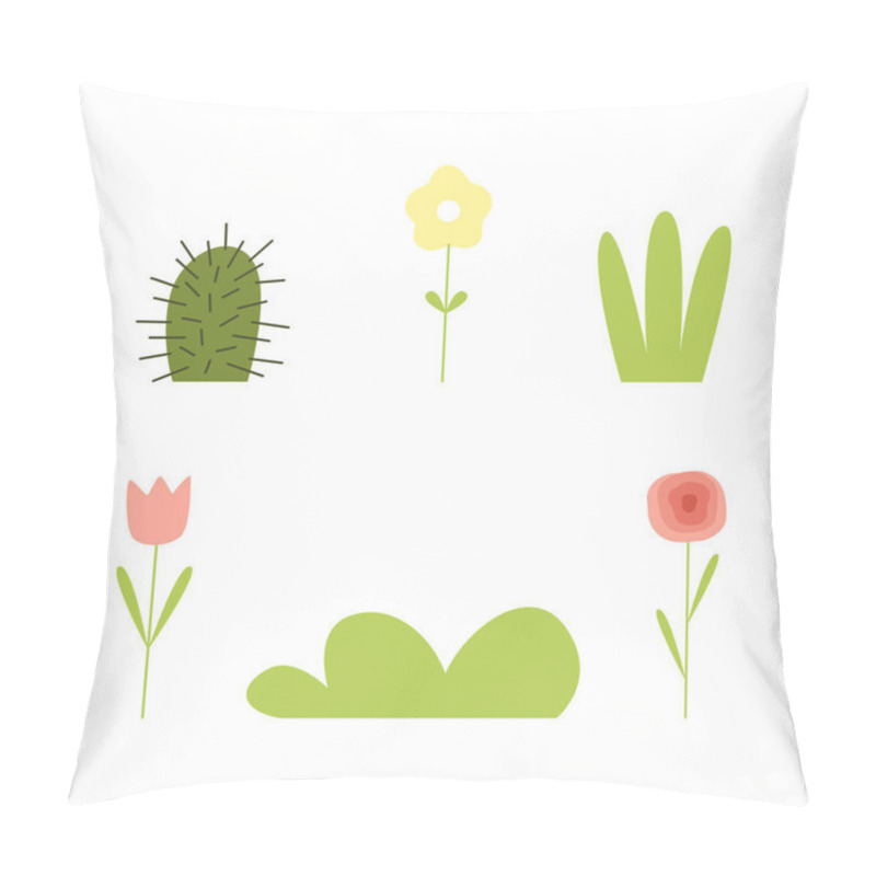 Personality  Simple Green Cactus, Grass And Flower As Flora And Environment Element Vector Set. Outdoor Nature And Foliage Concept Pillow Covers