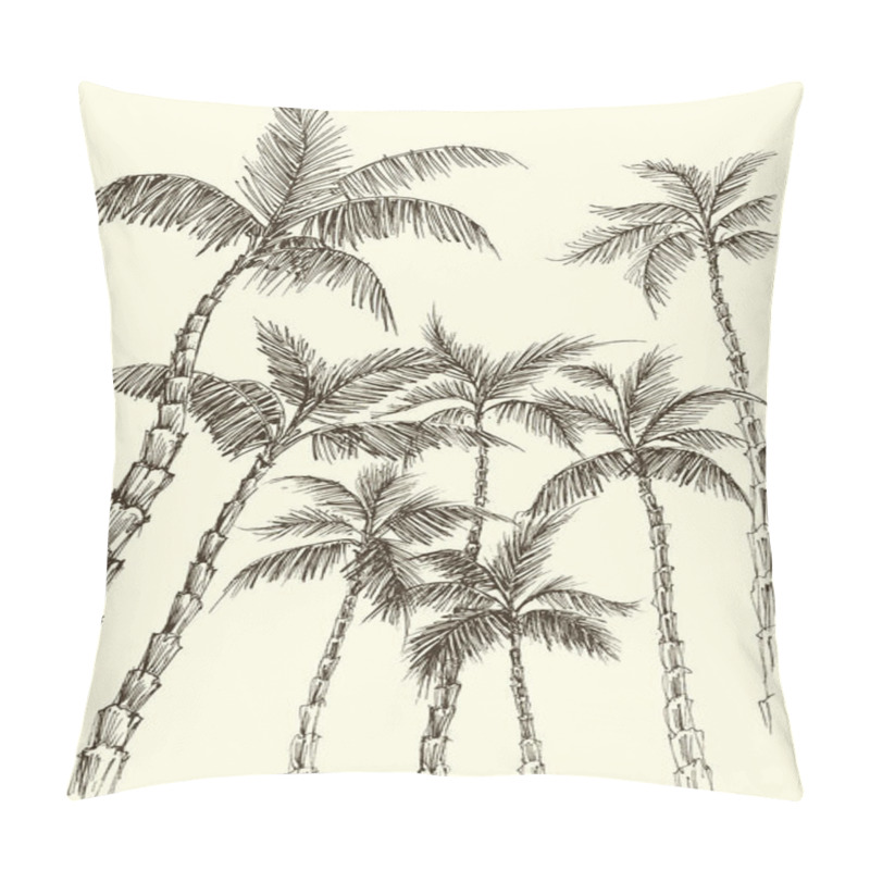 Personality  Palm Trees Background, Hand Drawn Coconut Vector Pillow Covers