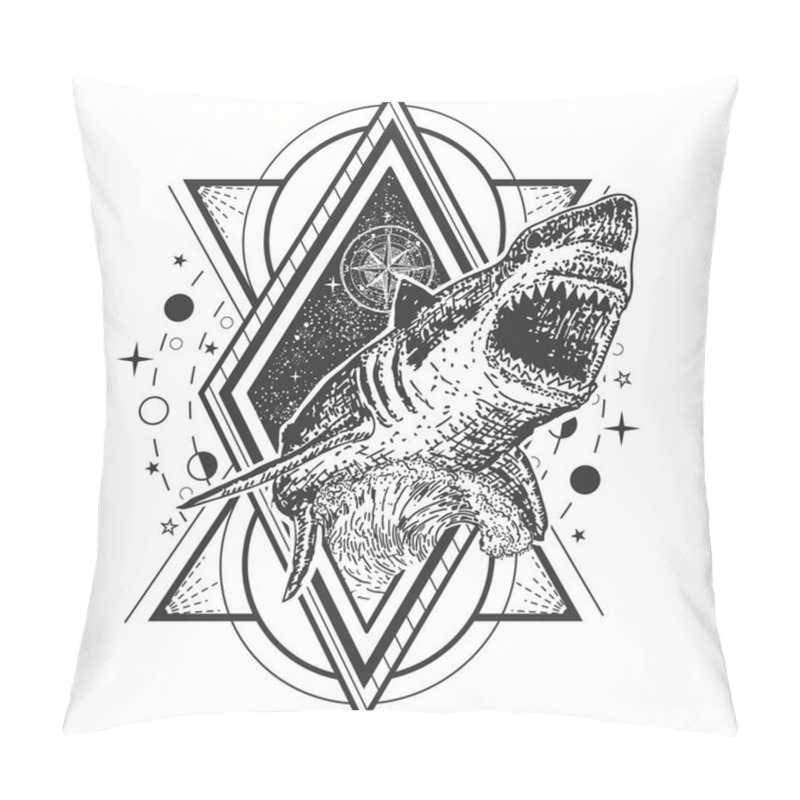 Personality  Vector Geometric Shark Tattoo Or T-shirt Print Design Pillow Covers