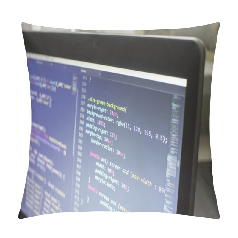 Personality  Web Designer CSS3/LESS/SASS Code Close Up. Styling Network Website Pillow Covers