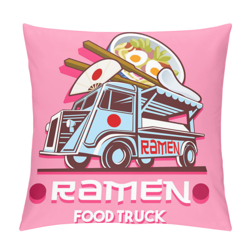 Personality  Food Truck Ramen Restaurant Fast Delivery Service Vector Logo Pillow Covers