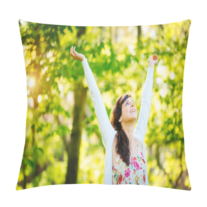 Personality  Blissful Woman Enjoying Freedom On Spring Pillow Covers