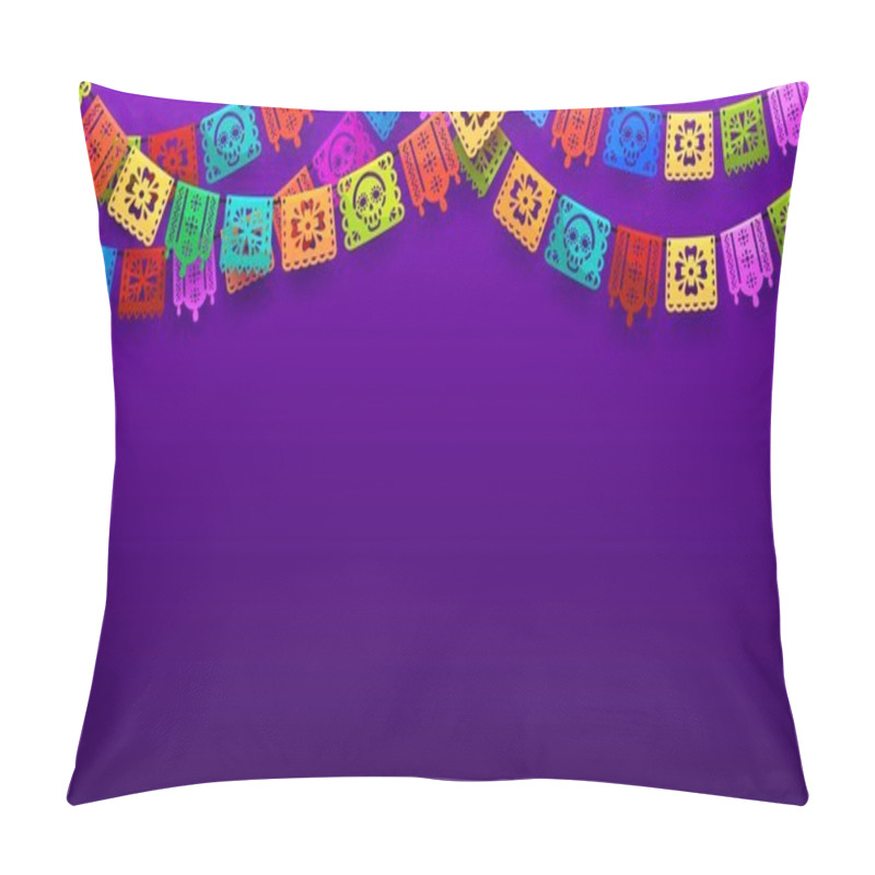 Personality  Mexican Dia De Los Muertos Holiday Background With Papel Picado Flags, Vector Poster. Dia De Los Muertos Or Dead Day Fiesta And Carnival Celebration Of Mexico Culture And Tradition With Papel Picado Pillow Covers