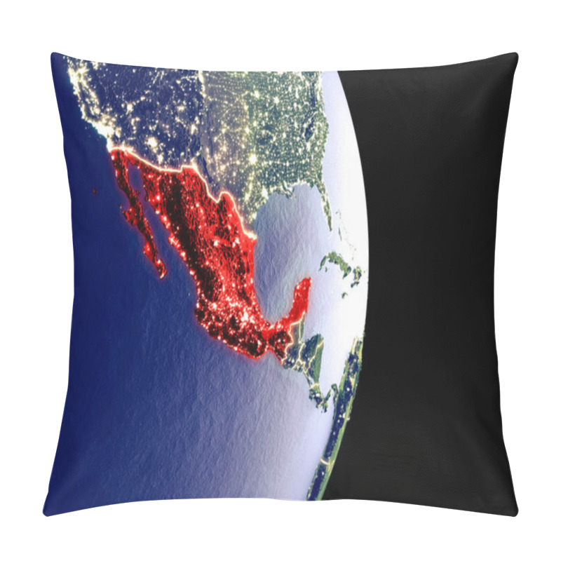 Personality  Satellite View Of Mexico At Night With Visible Bright City Lights. Extremely Fine Detail Of The Plastic Planet Surface. 3D Illustration. Elements Of This Image Furnished By NASA. Pillow Covers