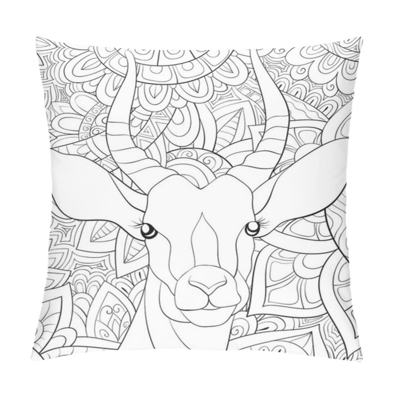 Personality  A Cute Head Of Antilope On The Abstract Floral Background  Image For Relaxing.A Coloring Book,page For Adults.Zen  Art Style Illustration For Print.Poster Design. Pillow Covers