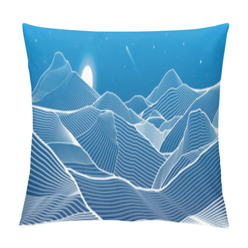 Personality  Mountains Outline Illustration. Night Desert Landscape. Sand Dunes. Moon And Stars. Vector Design Art Pillow Covers